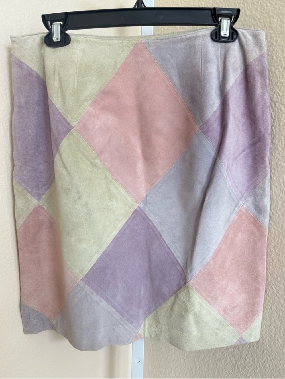 Vintage Lord & Taylor Diamond Patchwork Leather Mini Skirt - Size 10 - Picture 2 of 3